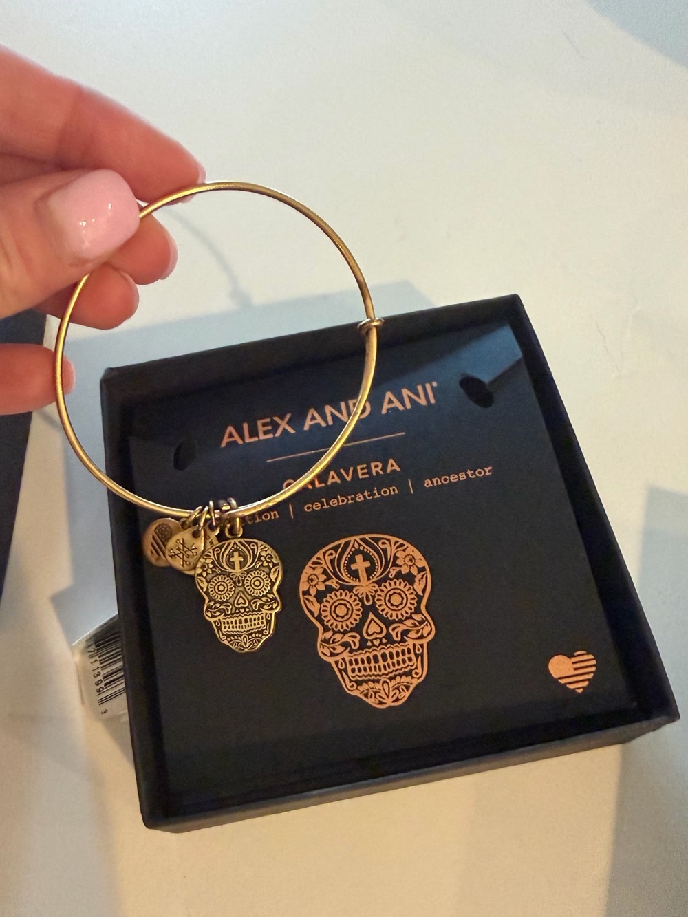 Alex and Ani Gold Sugar Skull Charm Expandable Bangle